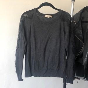 Loft grey sweater with black lace sleeves
